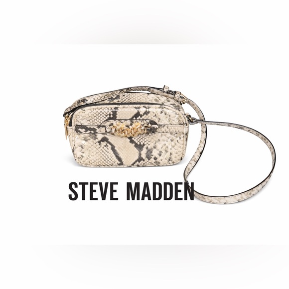 Steve Madden Handbags - Steve Madden Snake Print Mini Crossbody Camera Bag Gold Chain Beige Black